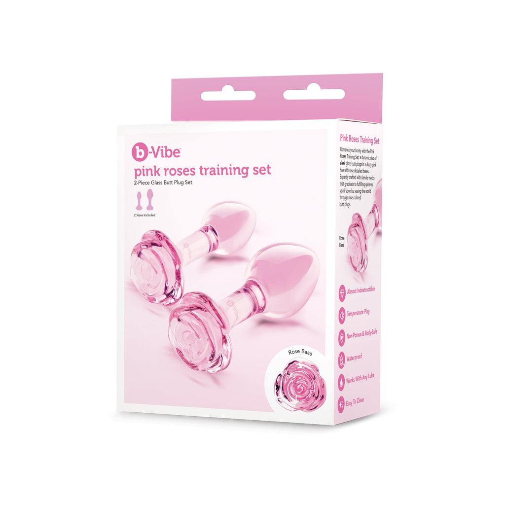 Pink Roses Glass Butt Plug Training Set