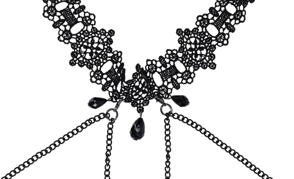 Lace Collar with Nipple Ties - Black